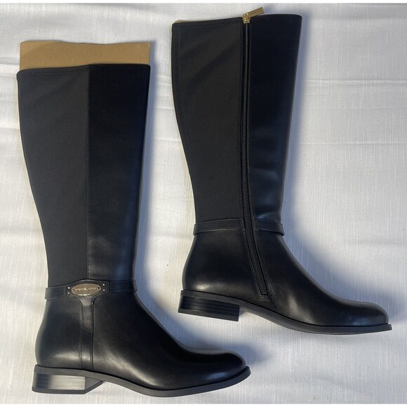 Michael Kors Finley Tall Black Leather Riding Boots Sz 7.5 Wide Shaft New - Picture 2 of 12